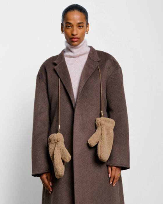 Katie Loxton Teddy Mittens with Cord - Tan