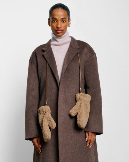 Katie Loxton Teddy Mittens with Cord - Tan