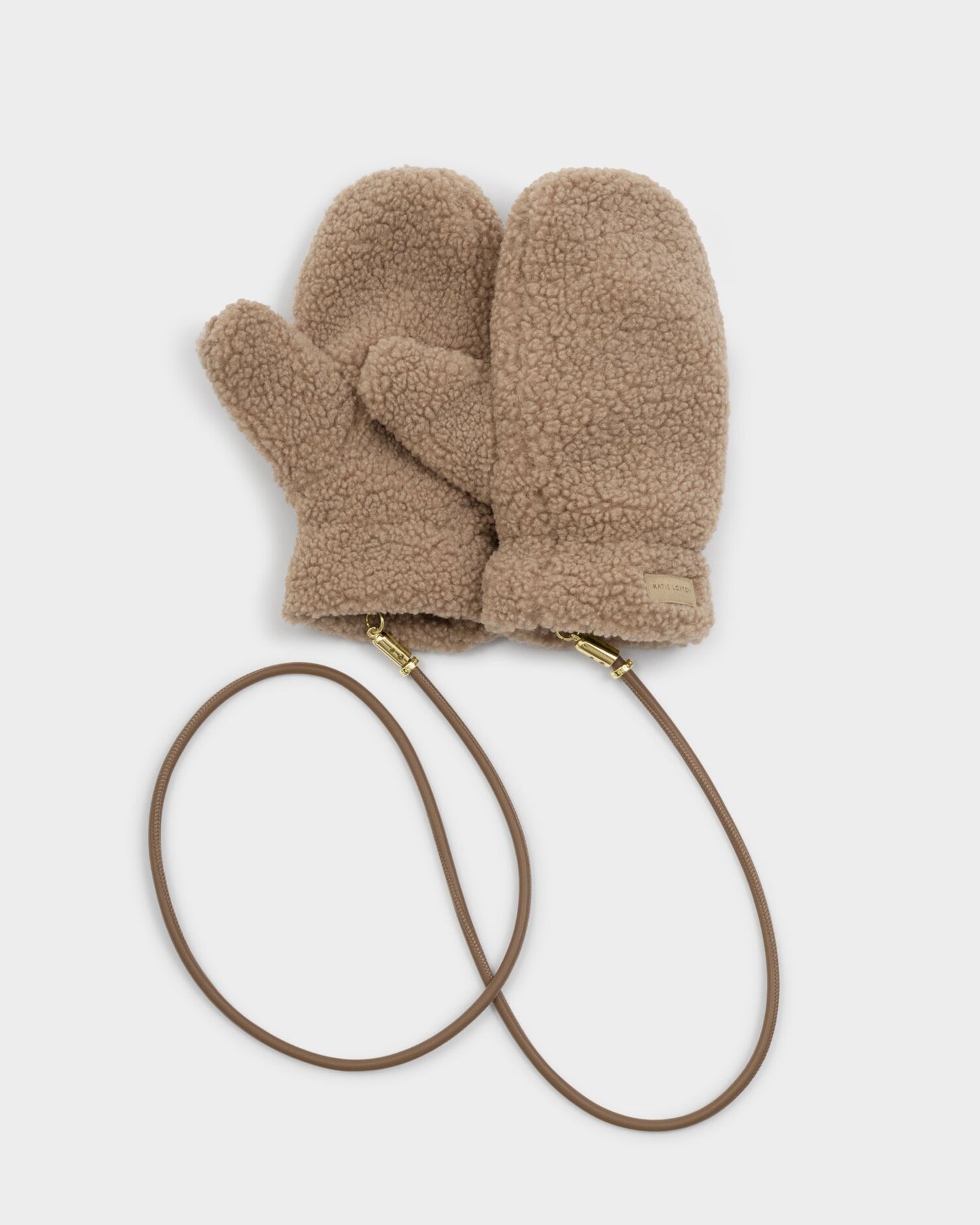 Katie Loxton Teddy Mittens with Cord - Tan