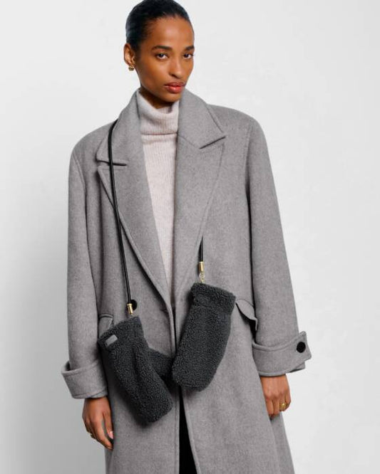 Katie Loxton Teddy Mittens with Cord - Charcoal