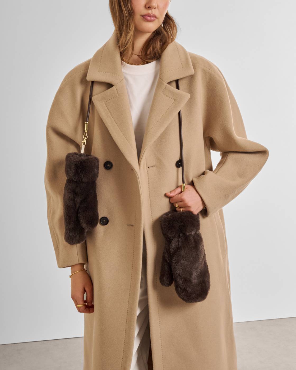 Katie Loxton Faux Fur Mittens with Cord