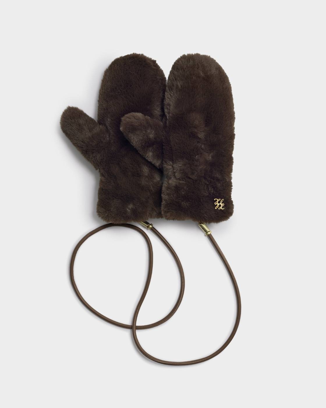 Katie Loxton Faux Fur Mittens with Cord