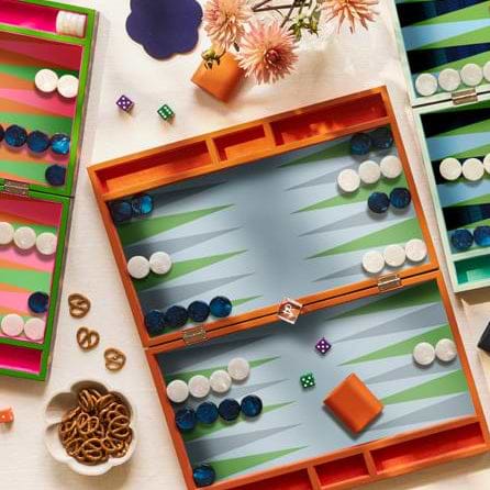 Addison Ross Orange Croc Lacquer Backgammon Set