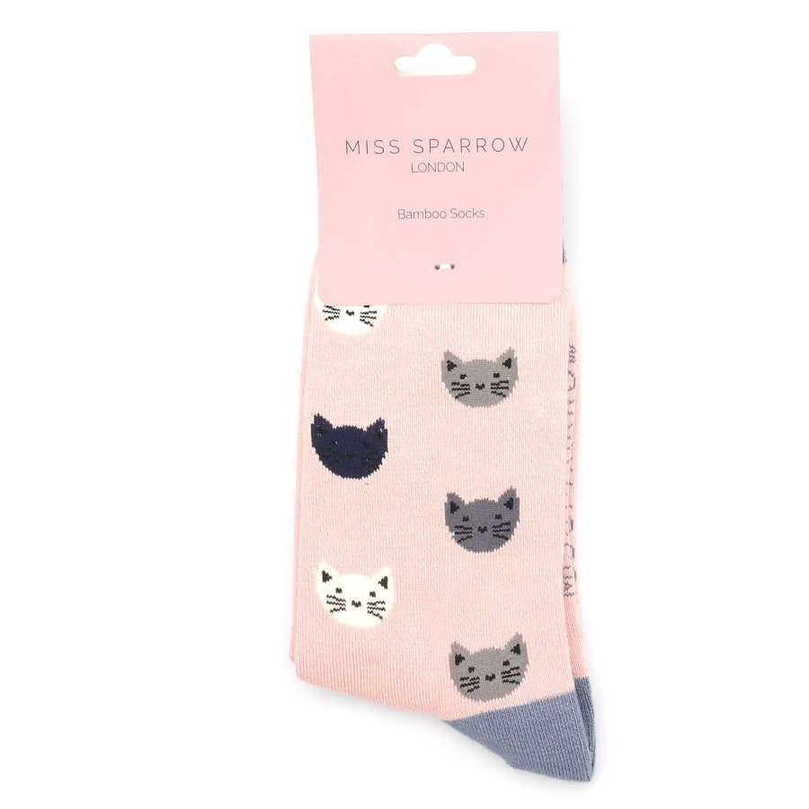 Miss Sparrow Kitty Face Socks Dusky Pink