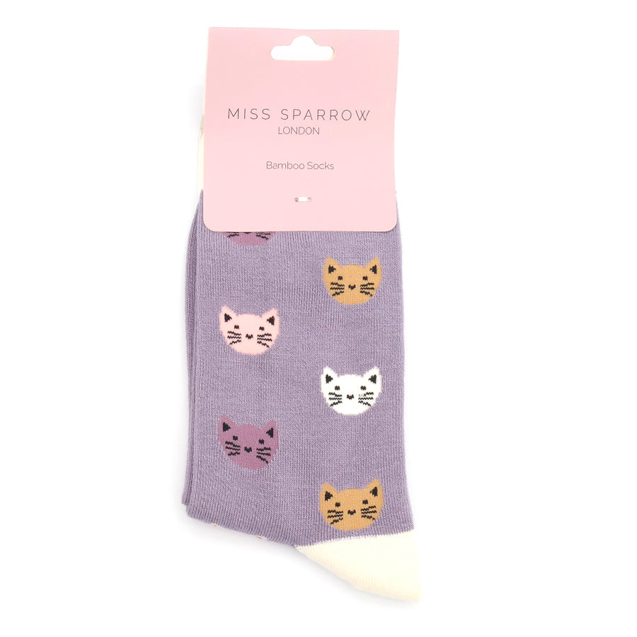 Miss Sparrow Kitty Face Socks Lavender