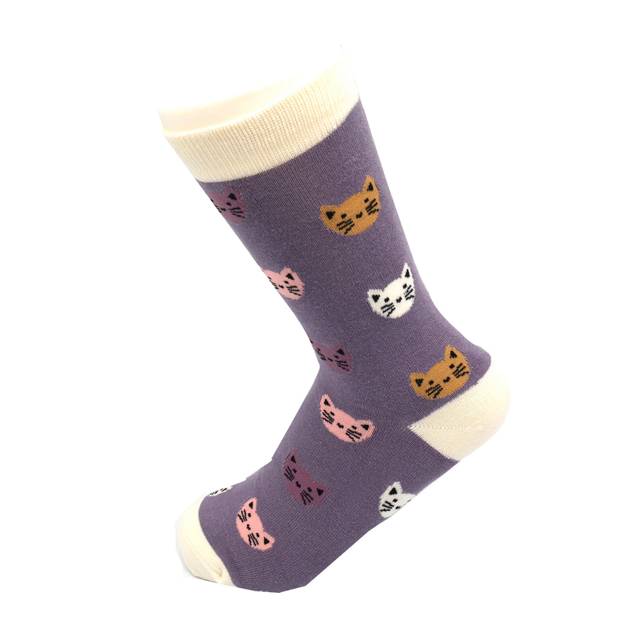 Miss Sparrow Kitty Face Socks Lavender