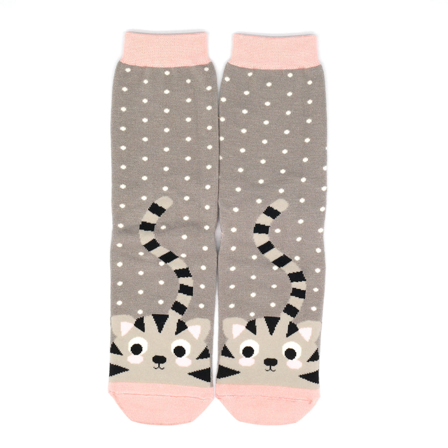 Miss Sparrow Kitty & Spots Socks Grey bamboo socks