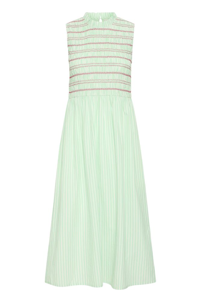 ICHI Locy Dress in Green & Birch Stripe