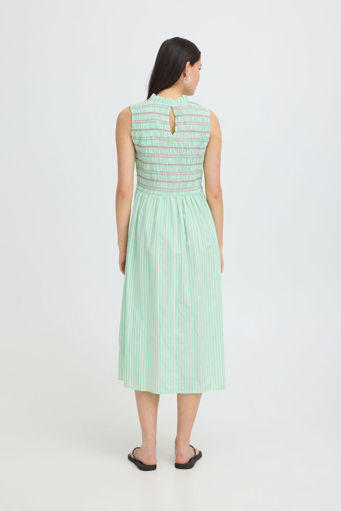 ICHI Locy Dress in Green & Birch Stripe