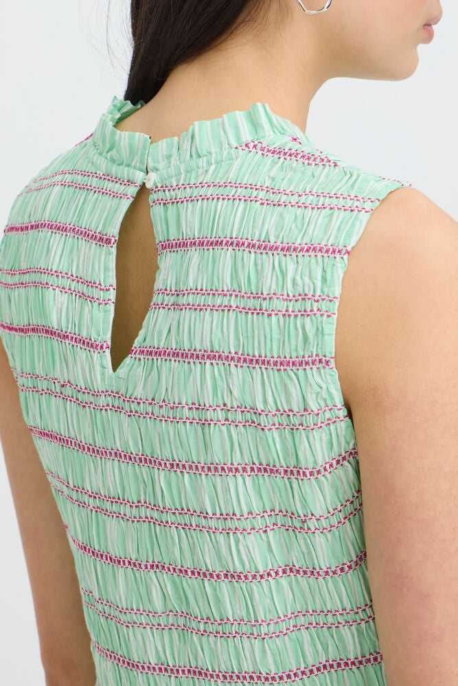 ICHI Locy Dress in Green & Birch Stripe