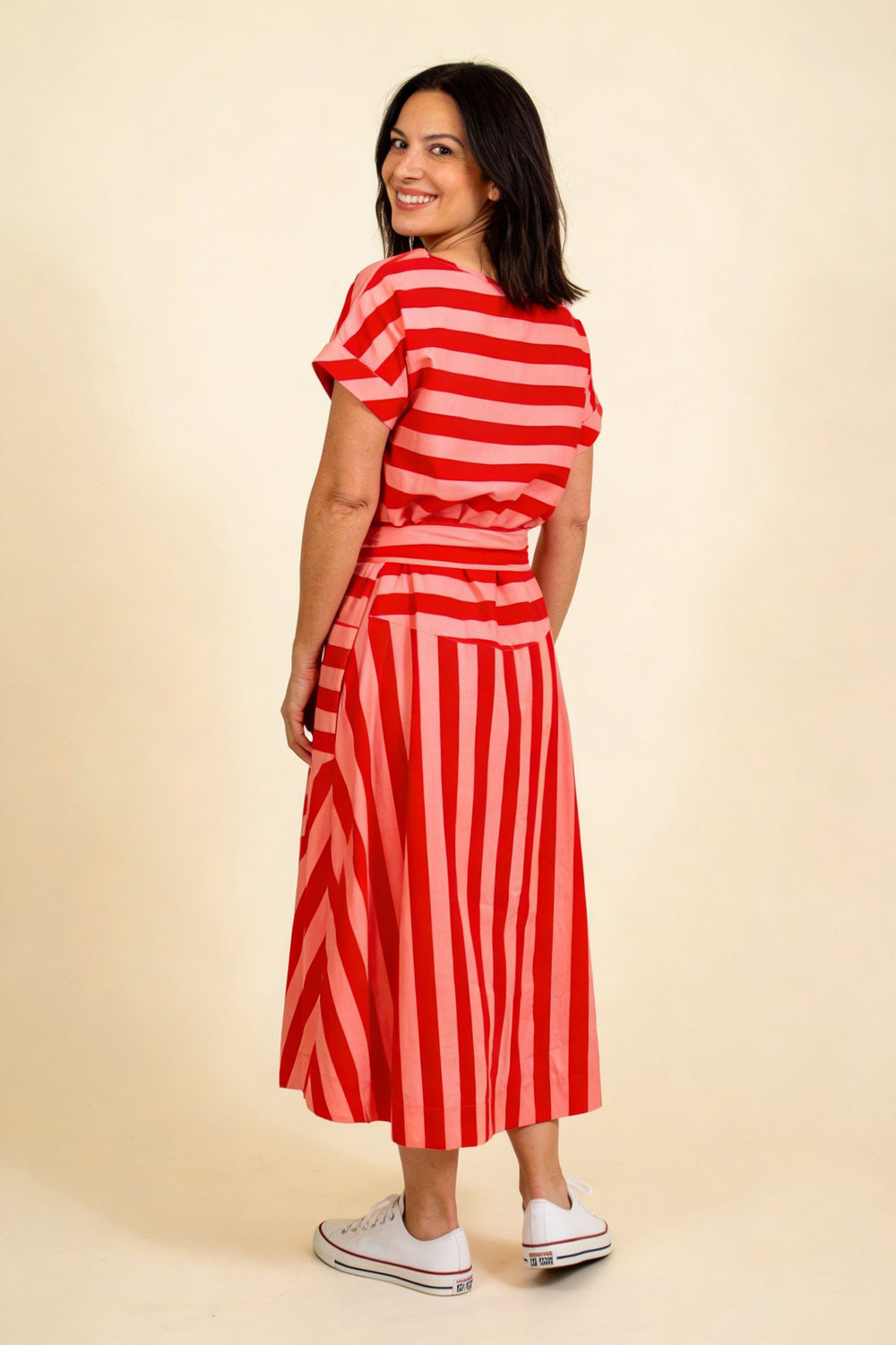 Pretty Vacant Luna Dress in Pink & Red Block Stripe