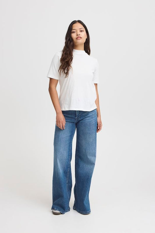 ICHI Twiggy Wide Leg Jeans in Mid Blue 