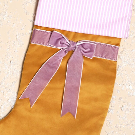 Lisa Angel Mustard and Lilac Velvet Bow Stocking