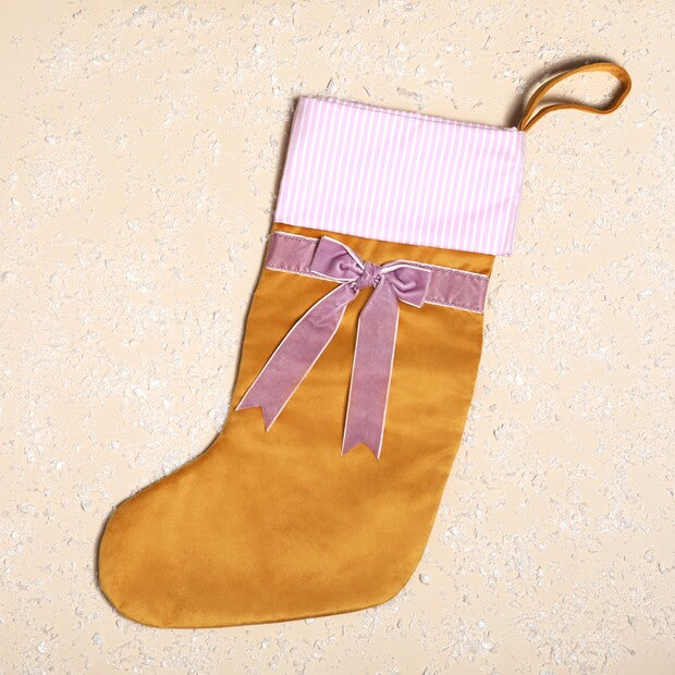 Lisa Angel Mustard and Lilac Velvet Bow Stocking