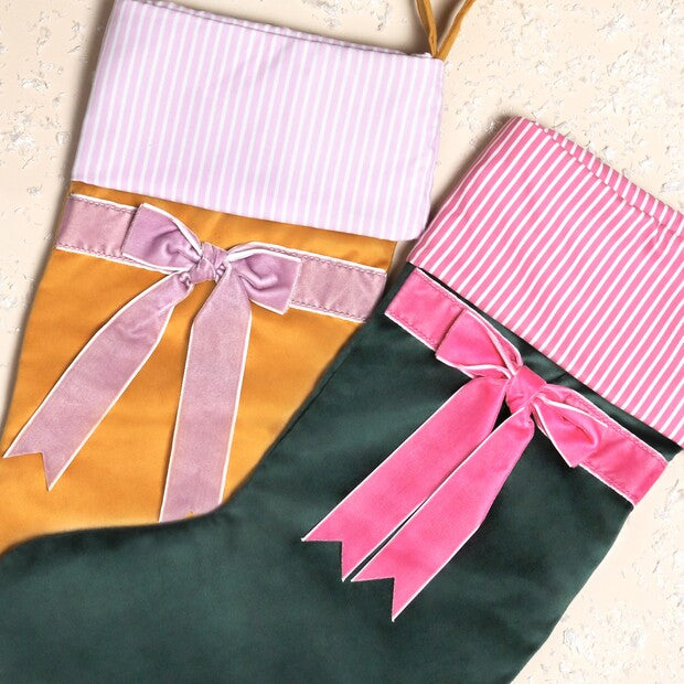 Lisa Angel Green and Pink Velvet Bow Stocking