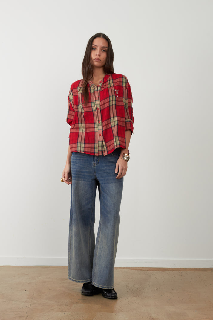 Orfeo Simone Blouse in Red checks
