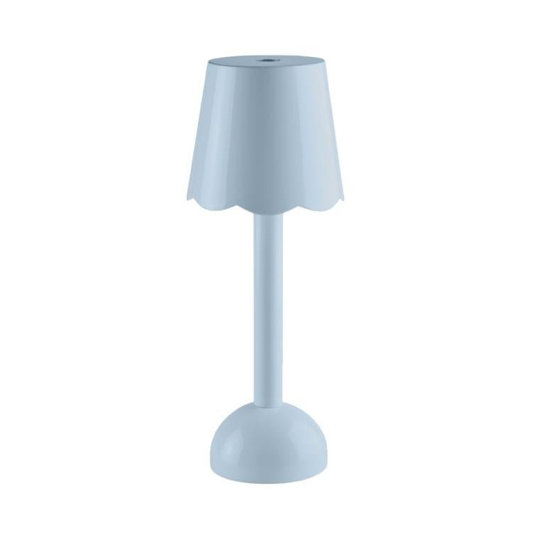 Pale blue table lamp on a white background