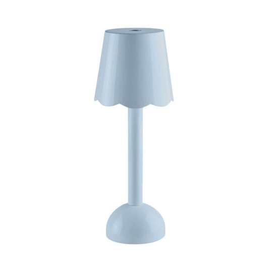 Pale blue table lamp on a white background