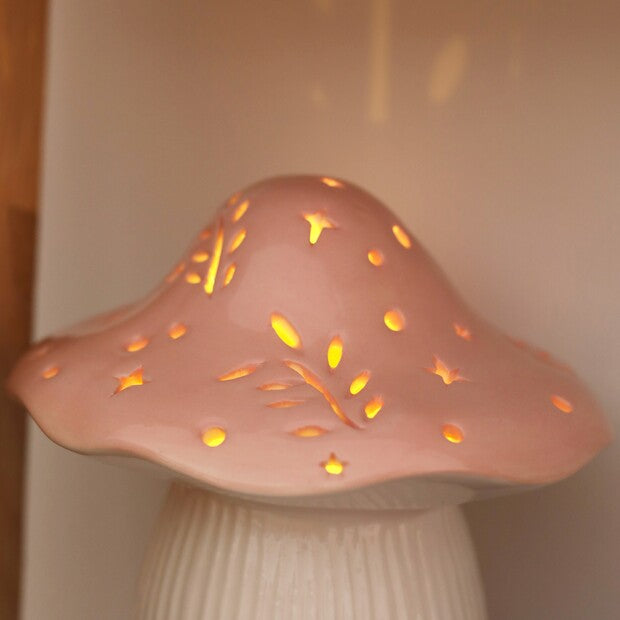 Ceramic LED Pink and White Toadstool Light