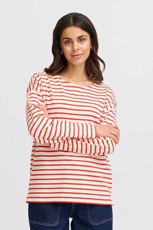 Fransa Siva Tee in Poinsettia Mix Stripe