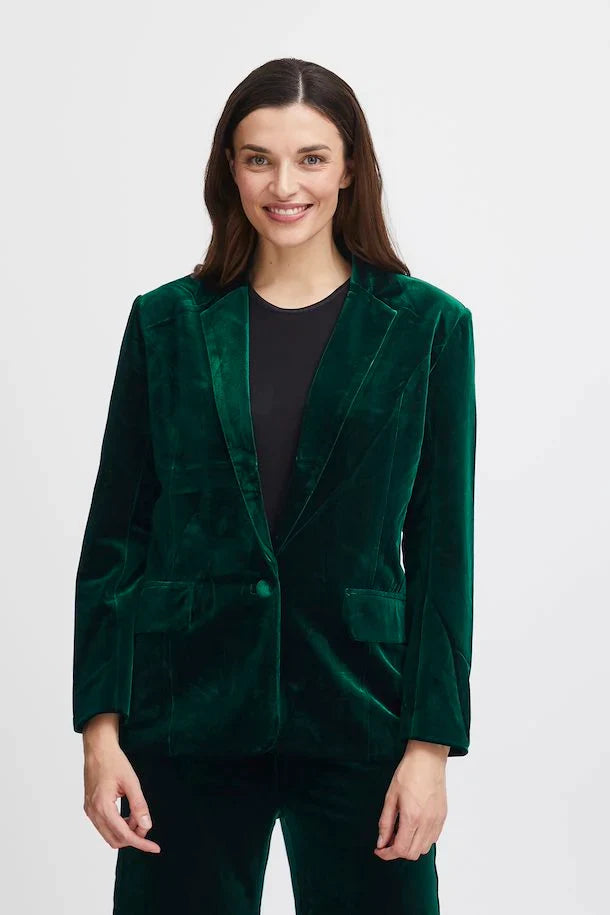 Fransa Donna Blazer in Green Velvet