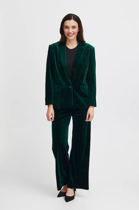 Fransa Donna Blazer in Green Velvet