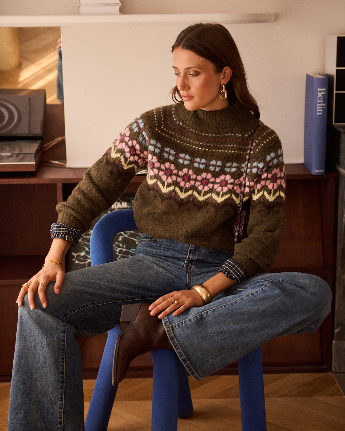Elsa Sweater with Floral Jacquard Design
