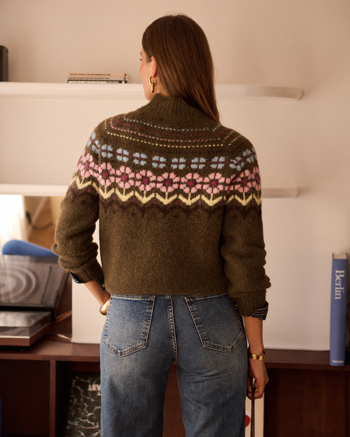 Elsa Sweater with Floral Jacquard Design