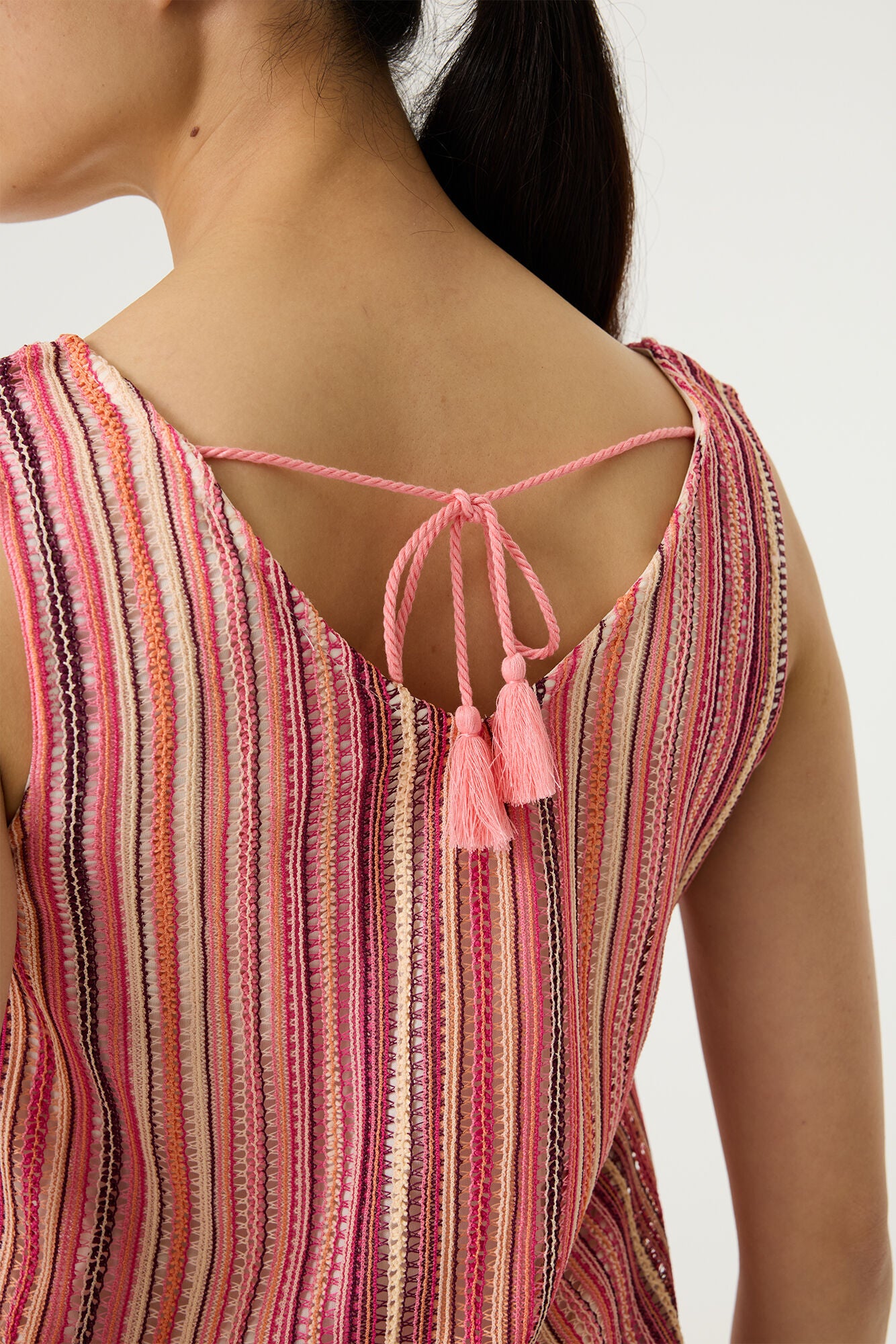 Garcia Striped Pattern Vest Top in Coral Crush
