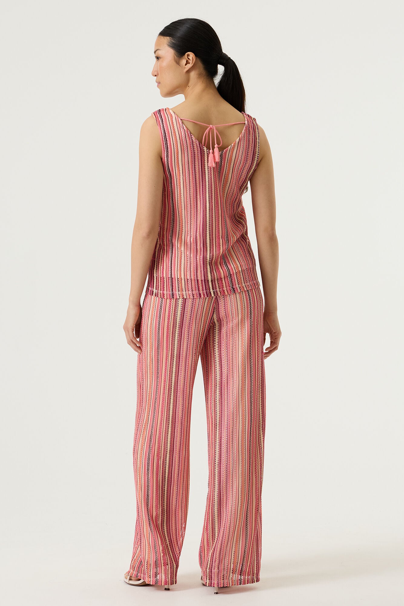 Garcia Striped Pattern Vest Top in Coral Crush