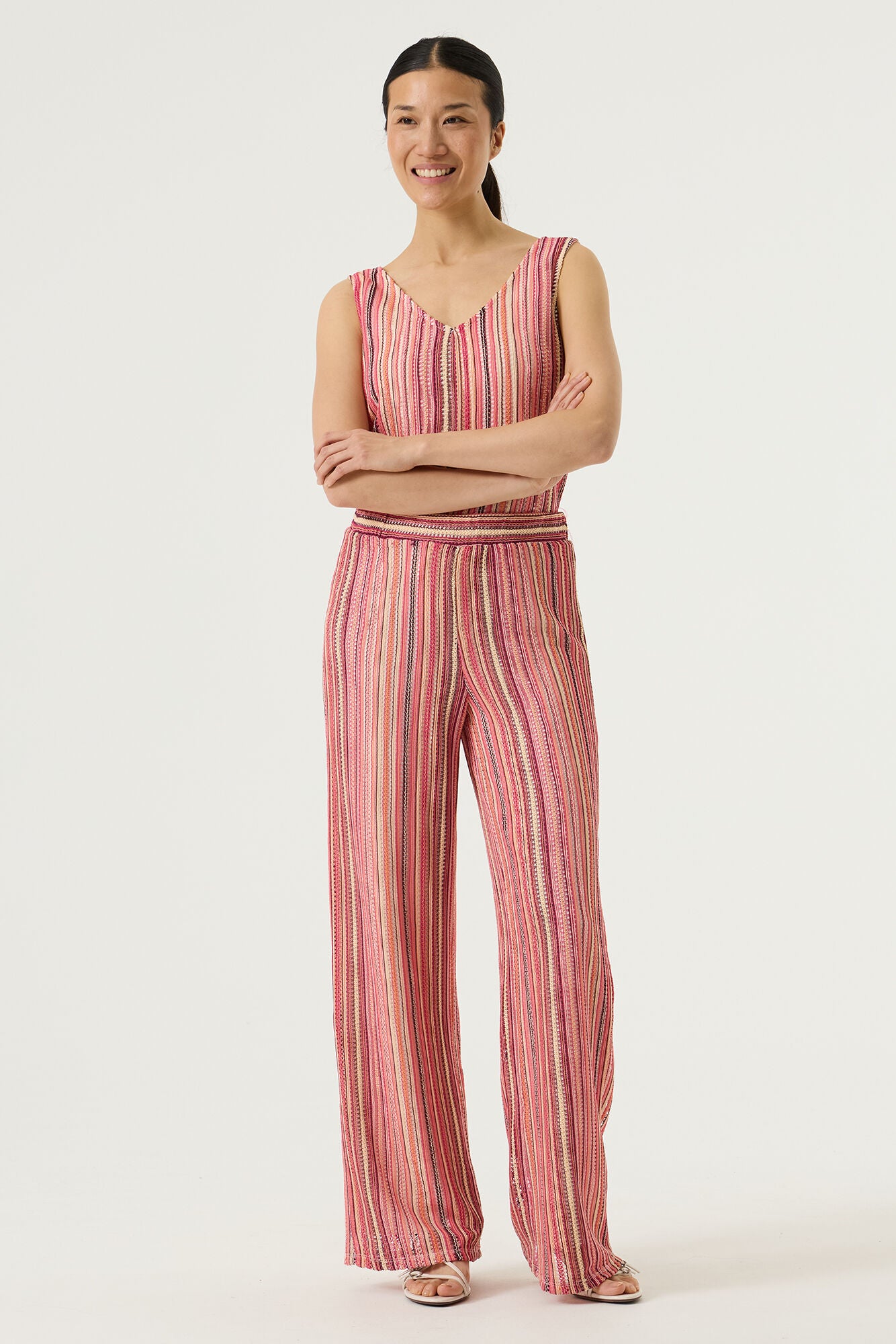 Garcia Striped Pattern Vest Top in Coral Crush