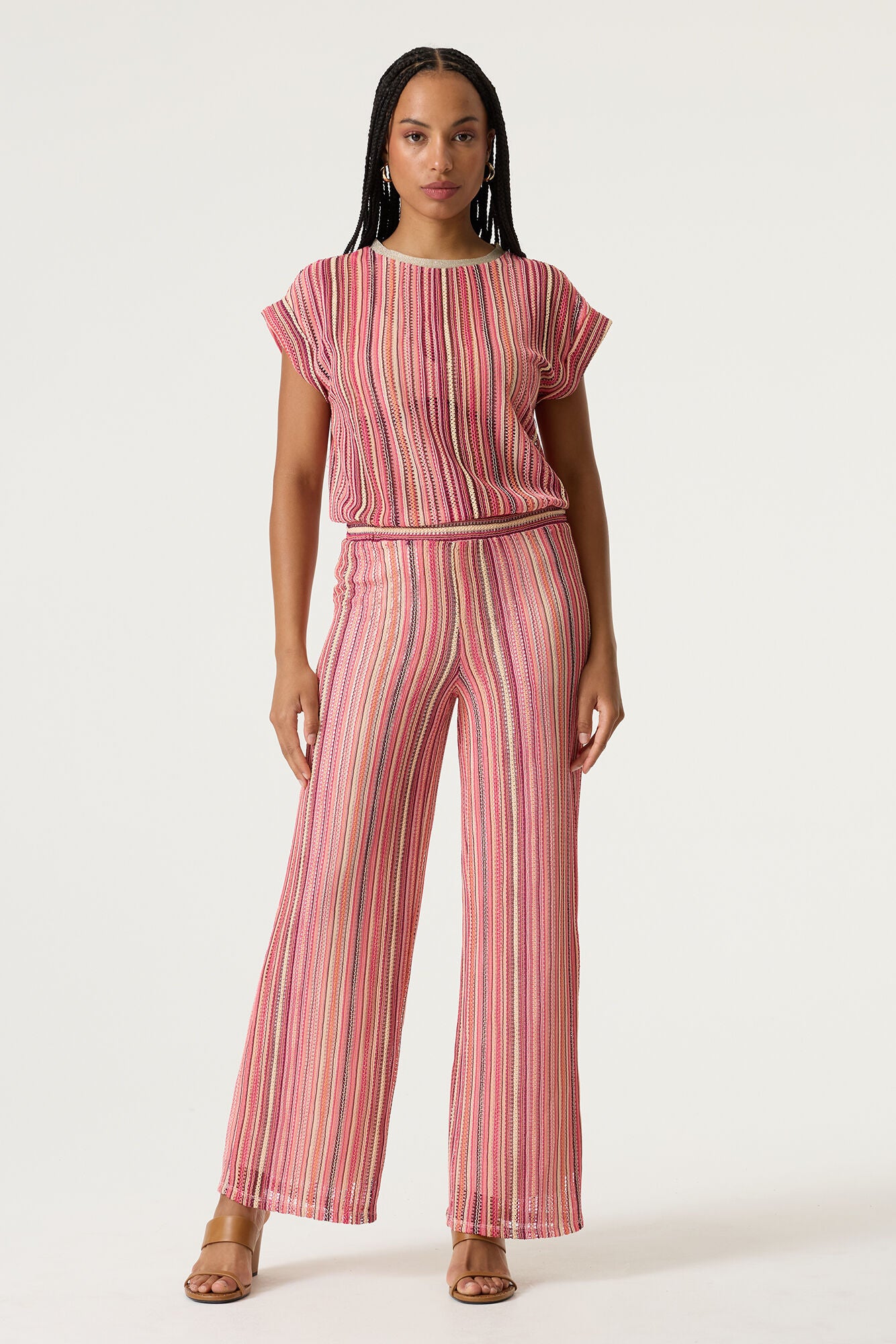 Garcia Striped Pattern Pants in Coral Crush