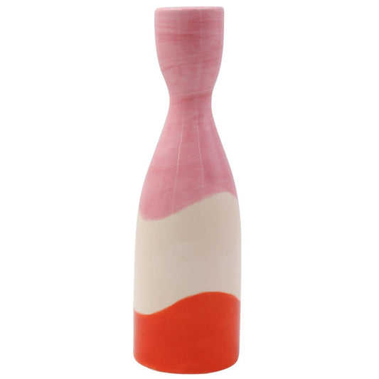 Que Rico Nina, sweet and sauve candle holder in orange, pink and white swirl stripes