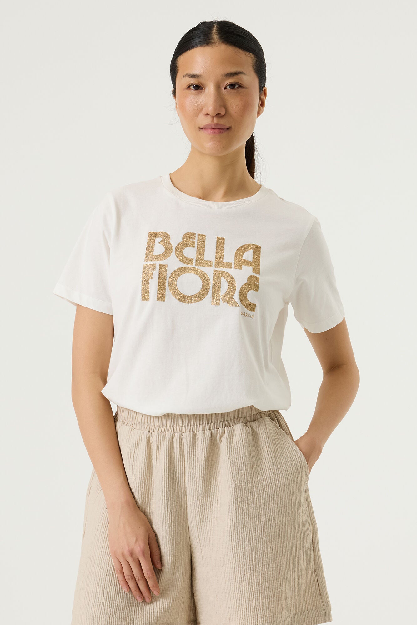Garcia Bella Flore Slogan T-shirt in Off White
