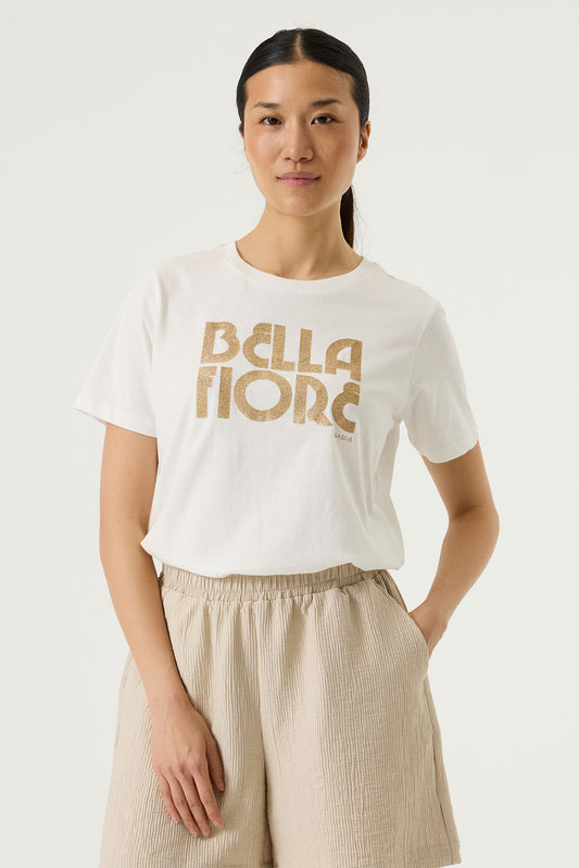 Garcia Bella Flore Slogan T-shirt in Off White