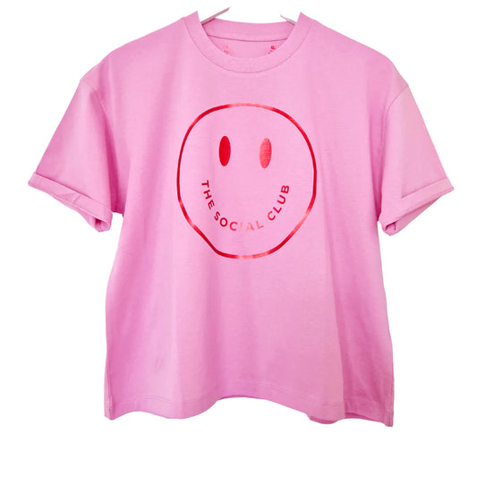 The Social Club London Bubble Gum T-shirt with Red Metallic Smiley