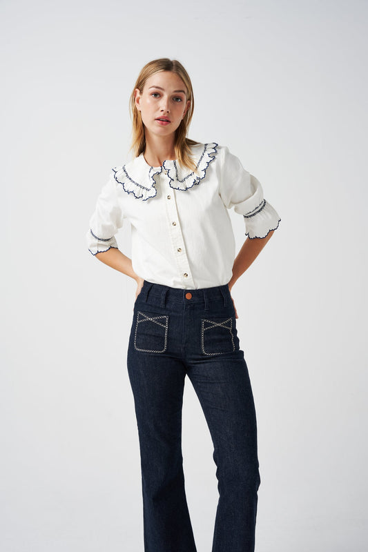 seventy + mochi Daisy Blouse in Ecru Denim 