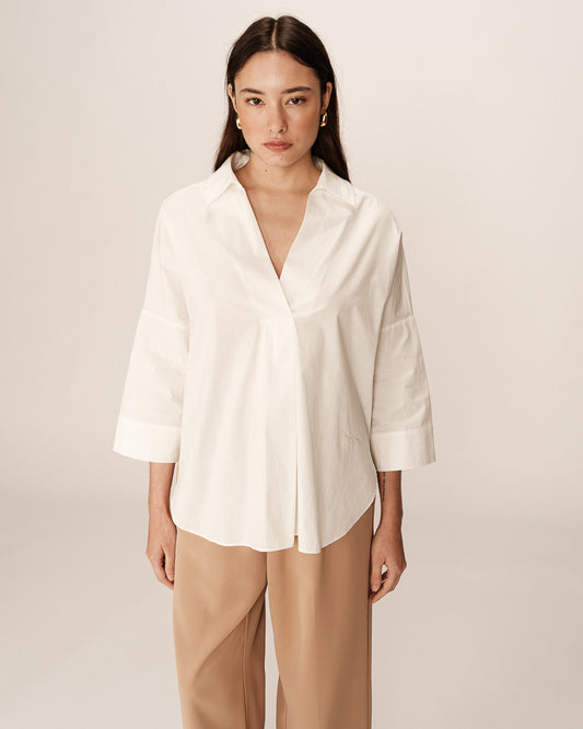 Grace & Mila Pavel Blouse in Ecru. Oversized cotton poplin shirt