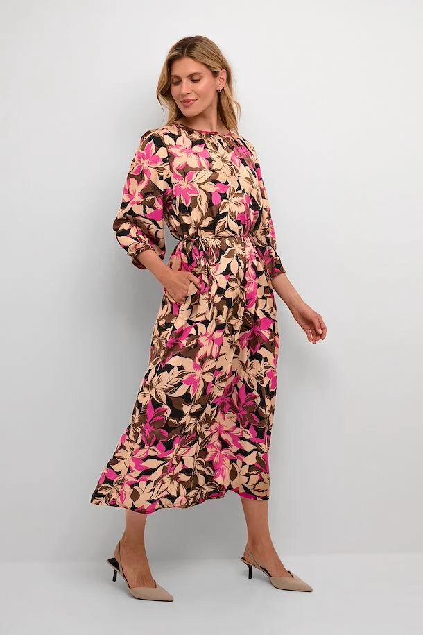Shocking Pink Floral Print Relaxed Fit Dorita Dress from Kaffe