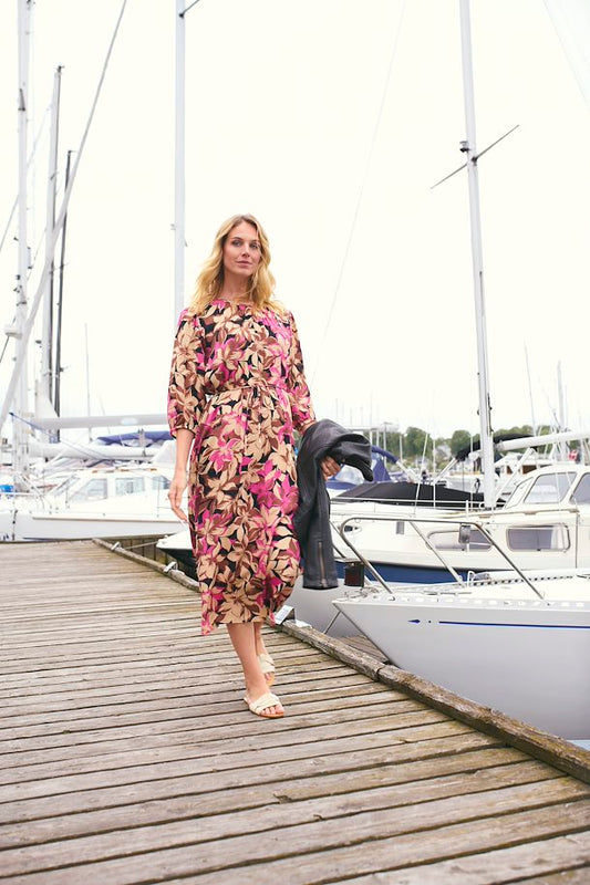 Kaffe Dorita Dress in Shocking Pink Flower Print