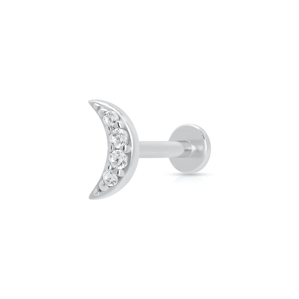 Silver Sparkling Moon Single Flat Back Earring