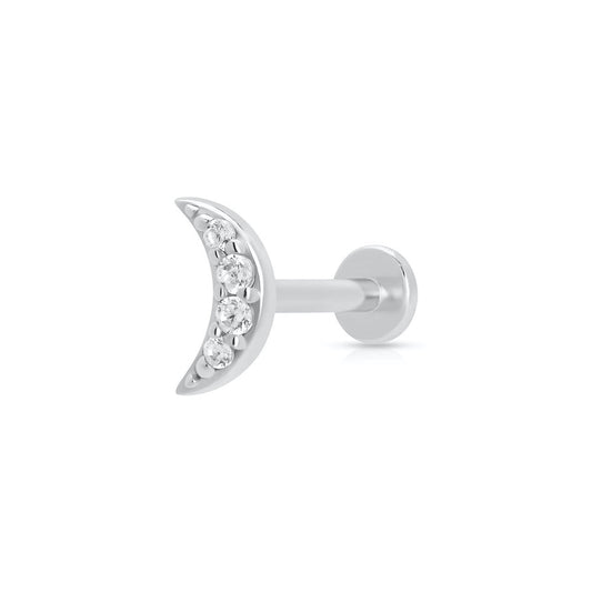 Silver Sparkling Moon Single Flat Back Earring