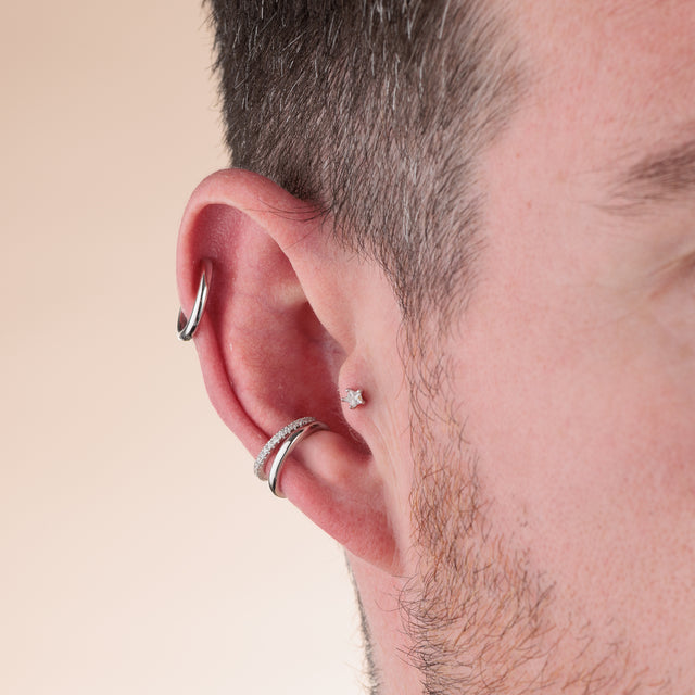 Silver Sparkling Star Single Flat Back Earring