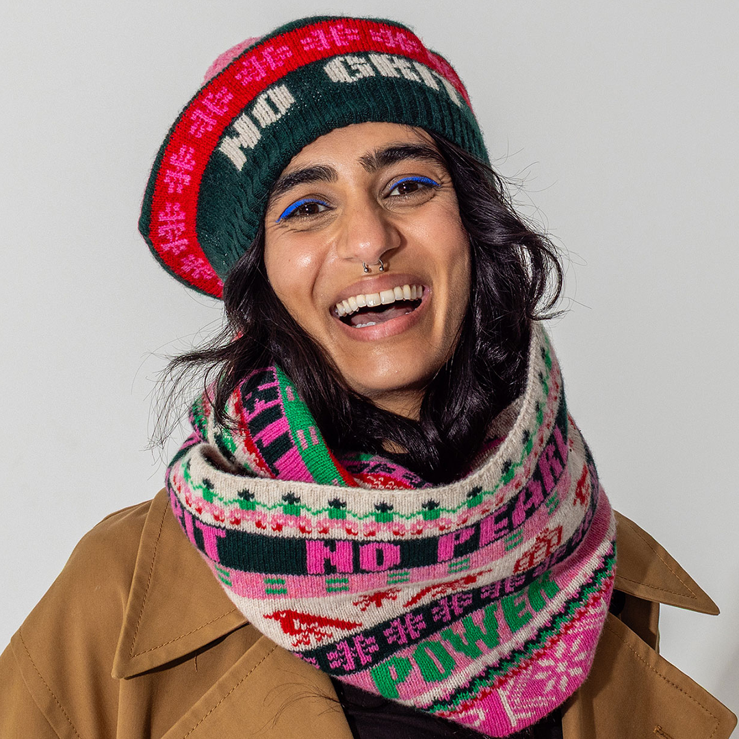 Black & Beech Feminist Fairisle Loop Scarf in Bubblegum