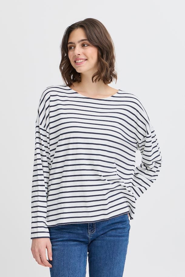 Fransa Siva Tee in Snow White Mix Stripe