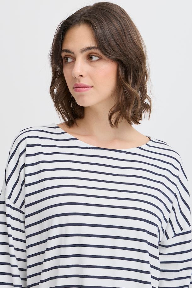 Fransa Siva Tee in Snow White Mix Stripe