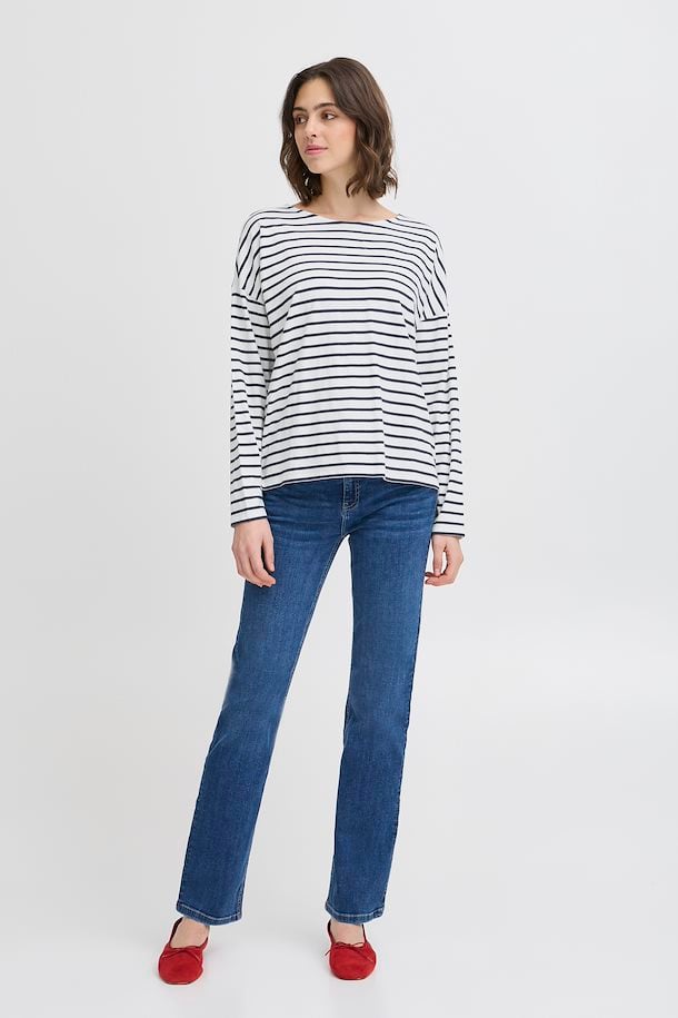 Fransa Siva Tee in Snow White Mix Stripe