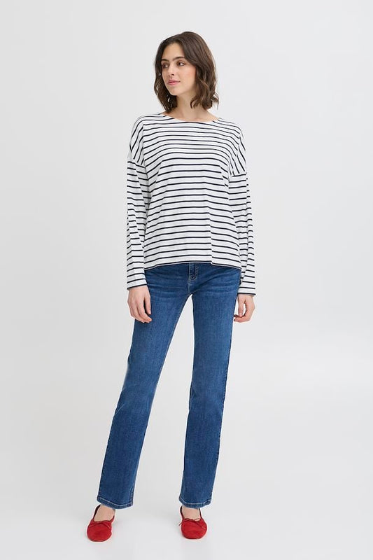 Fransa Siva Tee in Snow White Mix Stripe