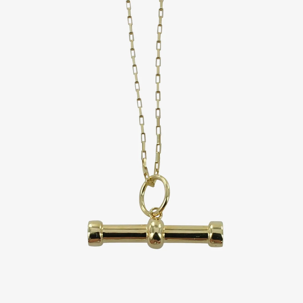 t-bar necklace in a silver or gold plated high shine finish
