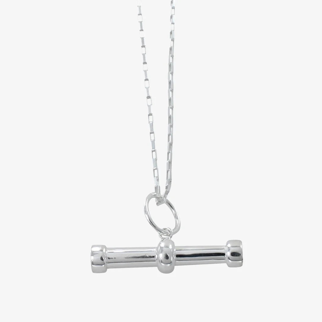 t-bar necklace in a silver or gold plated high shine finish